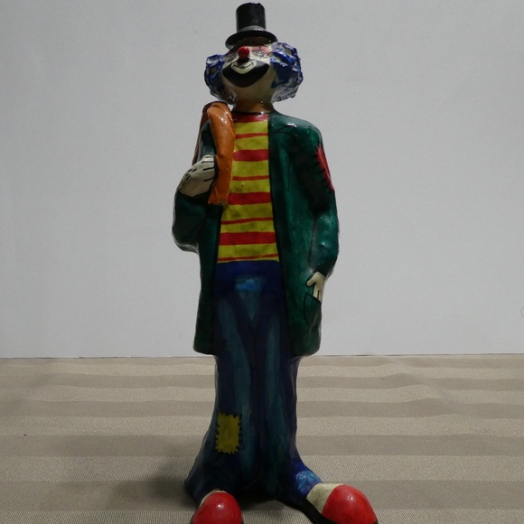 CLOWN paper mache hand crafted & painted figurine